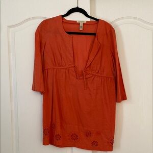 Banana Republic Orange Tunic with 3/4 Sleeves and Notched Collar